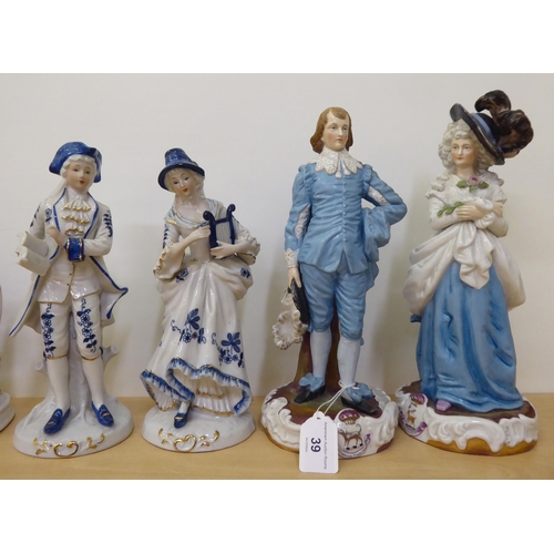 39 - Late 19th/mid 20thC, mainly Continental, porcelain/china figures, a vase and a group with a man and ... 