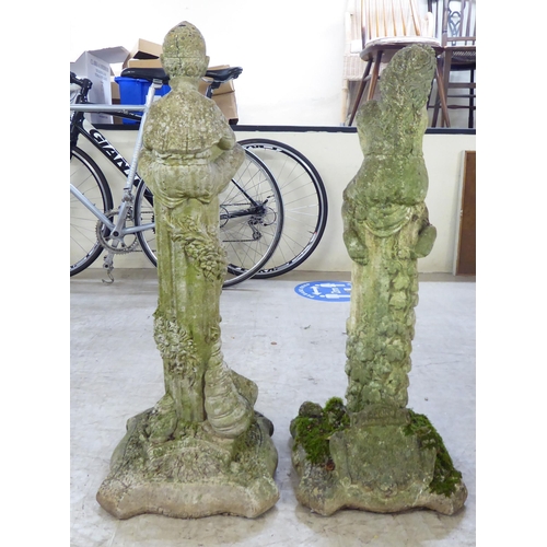 43 - Two composition stone figures, on pedestals  34