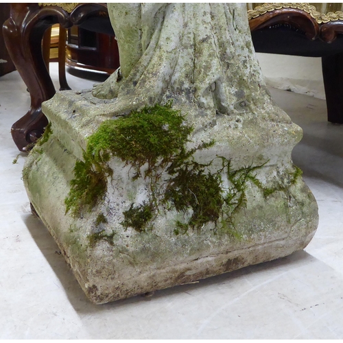 44 - A composition stone bird bath pedestal (only), fashioned as a young boy  32