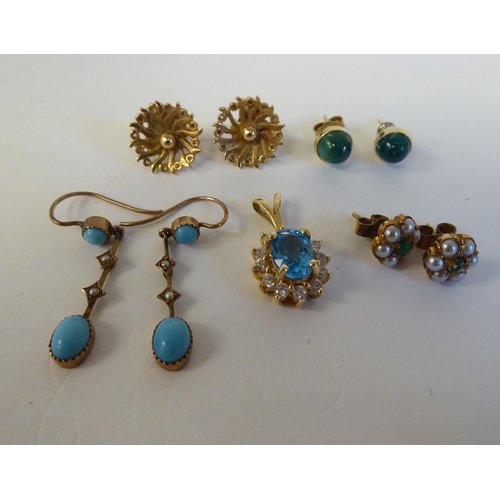 71 - Yellow metal and items of personal ornament: to include variously set earrings; and brooches