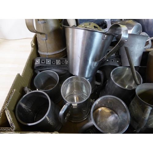 73 - Mainly 20thC metalware: to include pewter tankards