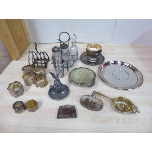 77 - Silver plated tableware: to include three table cruets; and other metalware