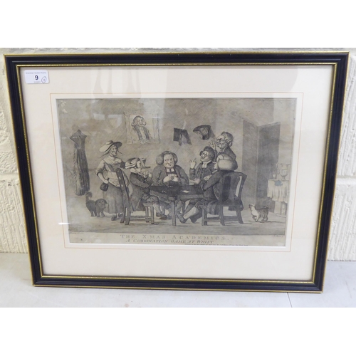 9 - A late 18thC monochrome print 'The Xmas Academics'  10