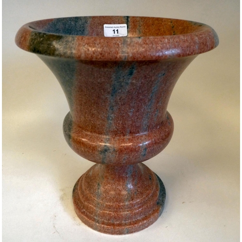 11 - A modern turned, one piece, pink and grey stone jardinière, in the style of a pedestal vase&n... 