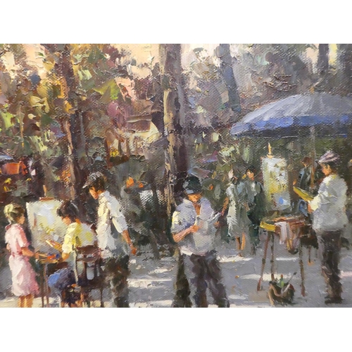 146 - Ivars Jansons - 'Le Place du Tertre Montmarte' a busy, sunny morning in the square  oil on canv... 