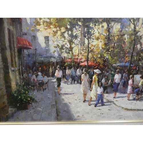 146 - Ivars Jansons - 'Le Place du Tertre Montmarte' a busy, sunny morning in the square  oil on canv... 