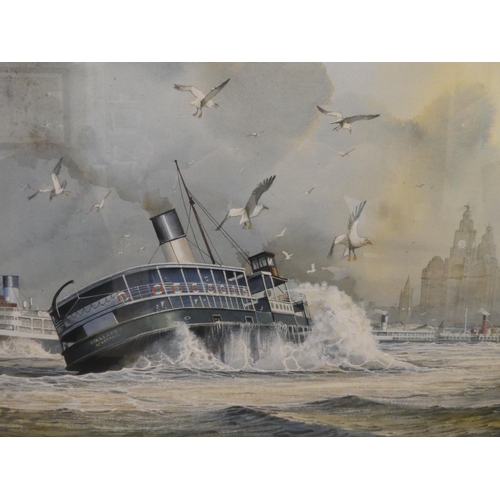 164 - * Shimnin - 'Rough Weather in the Mersey circa 1950s'  coloured print  bears a signature  18