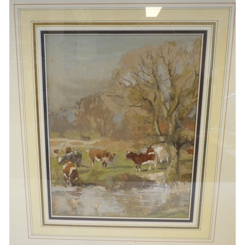 20 - AE Bottomley - 'By the Stream'  watercolour & gouache  bears a signature with later bio verso  9... 