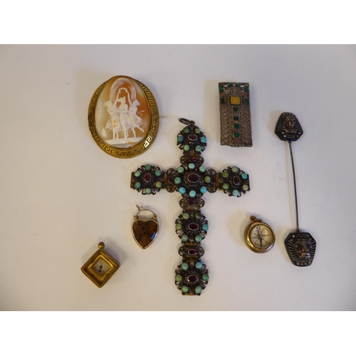 200 - Jewellery: to include a pendant cross, set with turquoise and other coloured stones; a yellow metal ... 