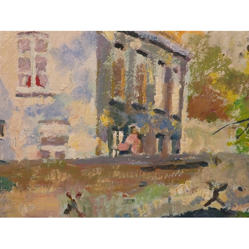 207 - Faith Sheppard - 'Pont du Cheval, Bruges'  oil on board  bears a signature & labels ve... 