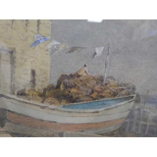 215 - W* - a fisherman's cottage with vessels on a foreshore  watercolour  bears an indistinct s... 