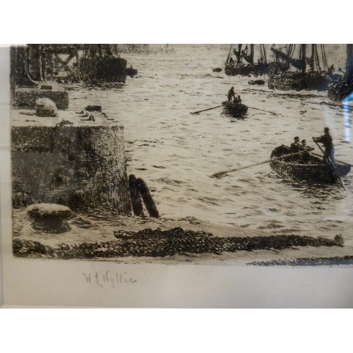 22 - After WL Wyllie - 'Shipping in a working harbour'  etching  bears a pencil signature ... 