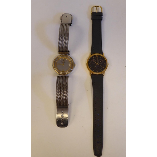 223 - Two dissimilar modern London Hilton wristwatches, faced by baton dials. two with subsidiaries