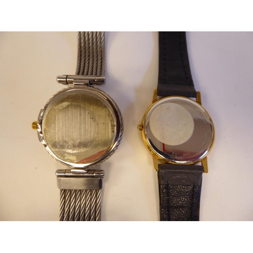 223 - Two dissimilar modern London Hilton wristwatches, faced by baton dials. two with subsidiaries