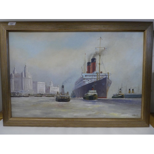 227 - Leckie - a passenger liner approaching its berth at Liverpool  oil on board  bears a signa... 