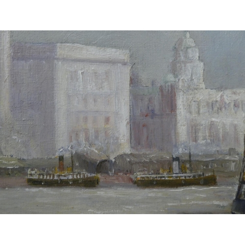 227 - Leckie - a passenger liner approaching its berth at Liverpool  oil on board  bears a signa... 