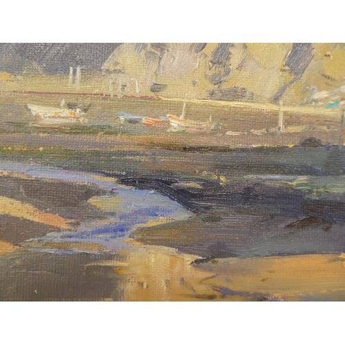 232 - DJ Curtis - 'Staithes Harbour'  oil on board  bears a signature & labels verso  9