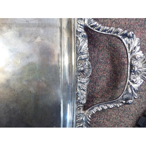 236 - A late Victorian silver, twin handled serving tray with gadrooned, shell and foliate cast borders&nb... 