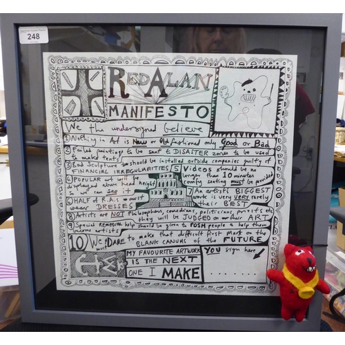 248 - A Grayson Perry 'Red Alan Manifesto' printed paper panel  13