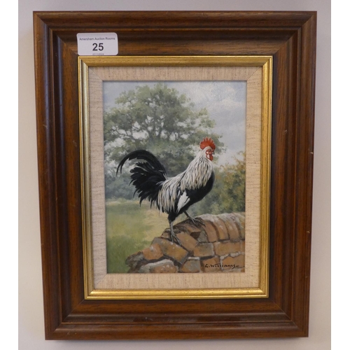 25 - G Williams - a cockerel perched on a broken brick wall  oil on board  bears a signature&nb... 