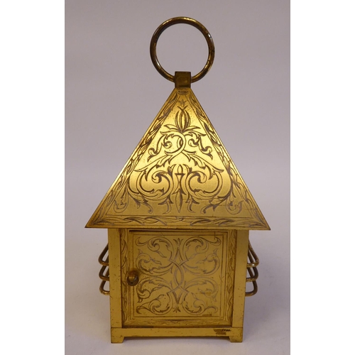 264 - A French Garley Inc Just gilt metal cased mantel clock, in the form of a four pitched roof, over a s... 