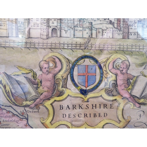 265 - A John Speed circa 1625 coloured county map 'Barkshire Described', incorporating a title cartouche, ... 