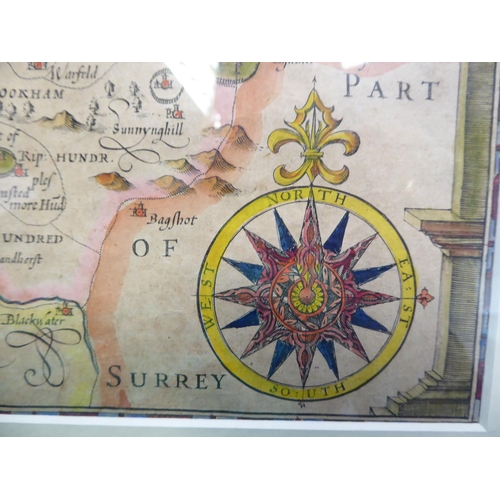 265 - A John Speed circa 1625 coloured county map 'Barkshire Described', incorporating a title cartouche, ... 