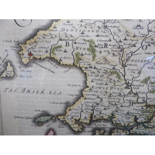 268 - A Blaue circa 1660 coloured county map 'Penbrochia Caermaridvnvm' (Pembrokeshire & Carmarthanshi... 