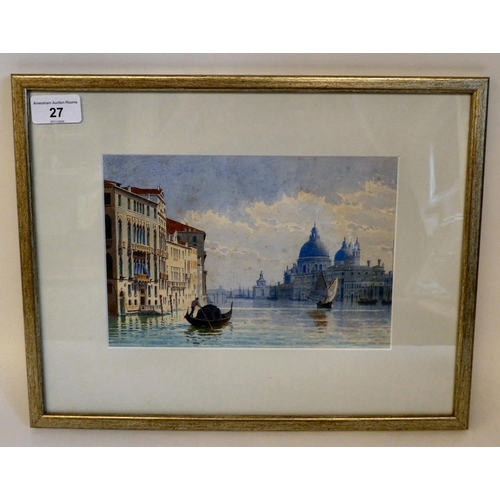 27 - 20thC Venetian School - a small craft on the Grand Canal  watercolour  6