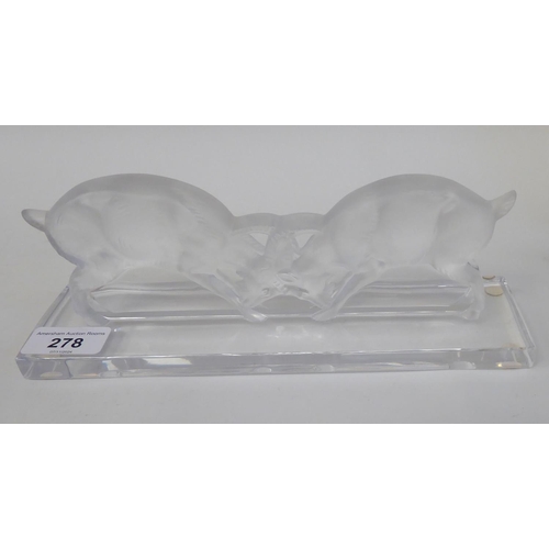 278 - A Lalique part frosted crystal model, rutting stags  bears an etched mark  4