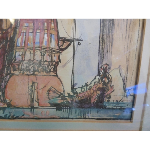 280 - After Sir Frank Brangwyn - 'The Bridge of Empire'  hand coloured trial proof for the illustrati... 