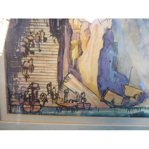 280 - After Sir Frank Brangwyn - 'The Bridge of Empire'  hand coloured trial proof for the illustrati... 