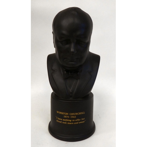 283 - A Wedgwood black basalt bust, depicting Winston Churchill 1874-1965 inscribed in gilt 'I have nothin... 