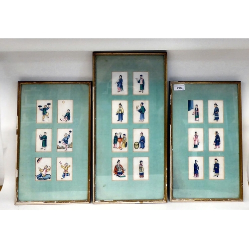 296 - A series of twenty early 20thC Chinese figural studies  watercolour on rice paper  in thre... 