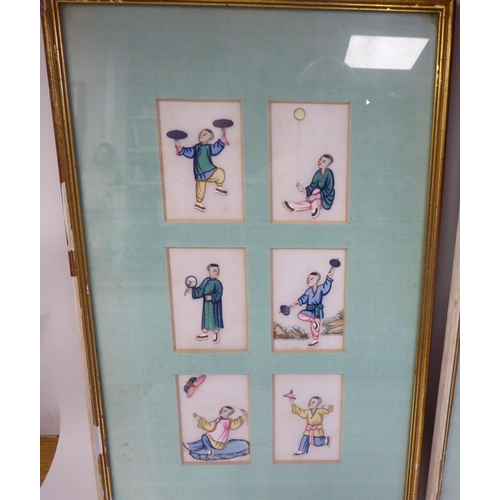 296 - A series of twenty early 20thC Chinese figural studies  watercolour on rice paper  in thre... 