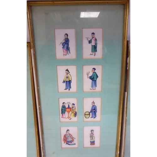 296 - A series of twenty early 20thC Chinese figural studies  watercolour on rice paper  in thre... 