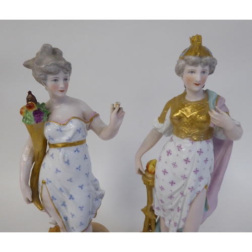 298 - A pair of mid 19thC Meissen porcelain figures, 'La Terre' and 'Le Feu'  each 8