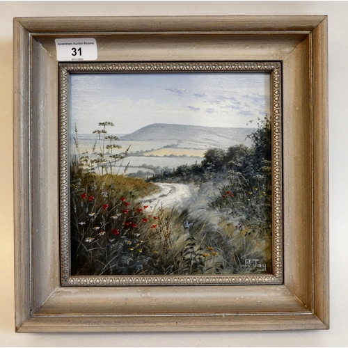 31 - Peter Jay - a landscape with poppies in the foreground and a view over farmland beyond  oil on ... 