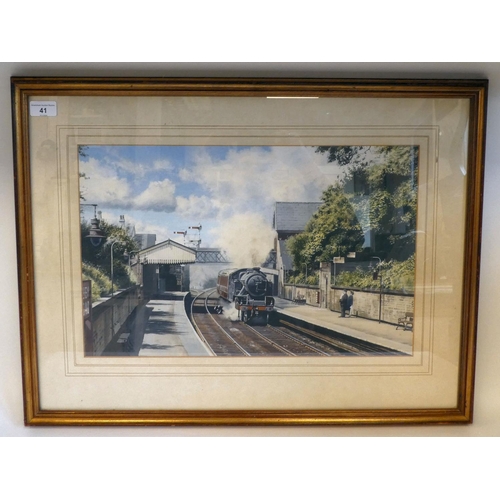 41 - Christopher David Holland - 'Mersey Road Station'  watercolour & gouache  bears a sign... 