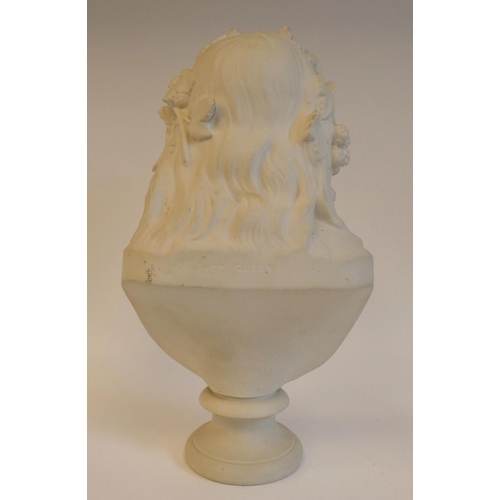 45 - A Copeland Parianware bust 'Hop Queen' a maiden with hops in her hair, the socle impressed Ceramic a... 