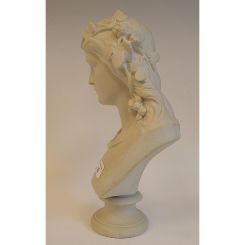 45 - A Copeland Parianware bust 'Hop Queen' a maiden with hops in her hair, the socle impressed Ceramic a... 