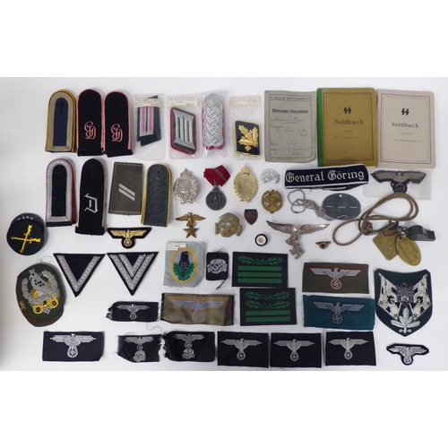 68 - German Third Reich badges, identification tags and uniform accessories, some copies: to include epau... 