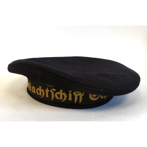 92 - A German Third Reich era naval ratings cap with an embroidered headband and emblem(Please Note: this... 