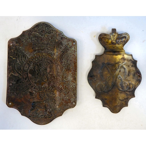 95 - Two dissimilar British Royal Artillery shako plates(Please Note: this lot is subject to the statemen... 