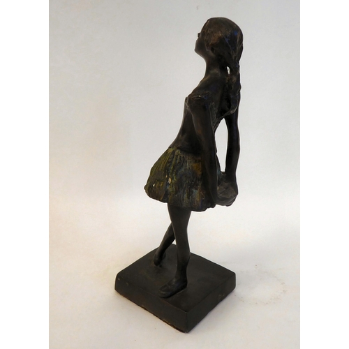 105 - A modern painted and patinated bronze figure, a ballerina, on a square plinth  10.5