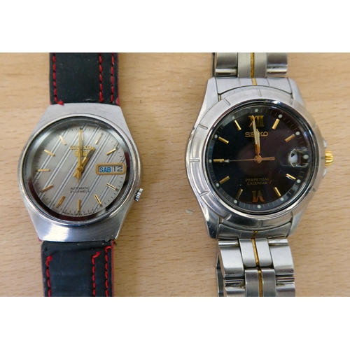 112 - Five wristwatches  variously cased and strapped: to include two Seiko