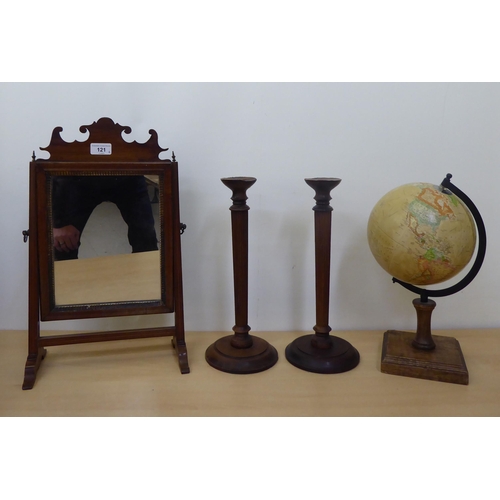 121 - A mixed lot: to include a pair of modern Regency design, fruitwood candlesticks  14.5