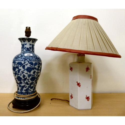 125 - Table lamps: to include a Herend porcelain example of octagonal form, decorated with flora  10