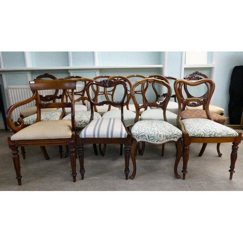 15 - Fifteen dining chairs, circa 1820-1870, variously framed, styled with later fabric upholstered seats