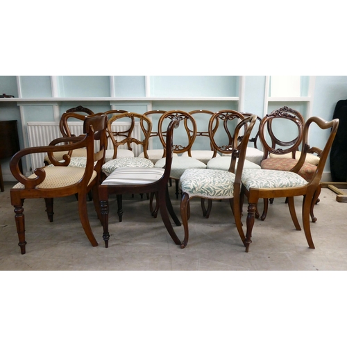 15 - Fifteen dining chairs, circa 1820-1870, variously framed, styled with later fabric upholstered seats